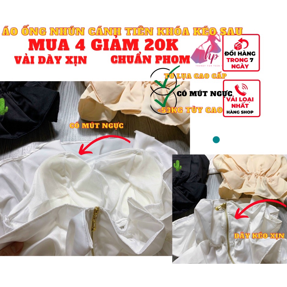 áo ống quây nữ croptop cánh tiên bèo nhún dây kéo lưng kiều mới trắng đen phong cách hàn quốc mẫu mới 2022- A108