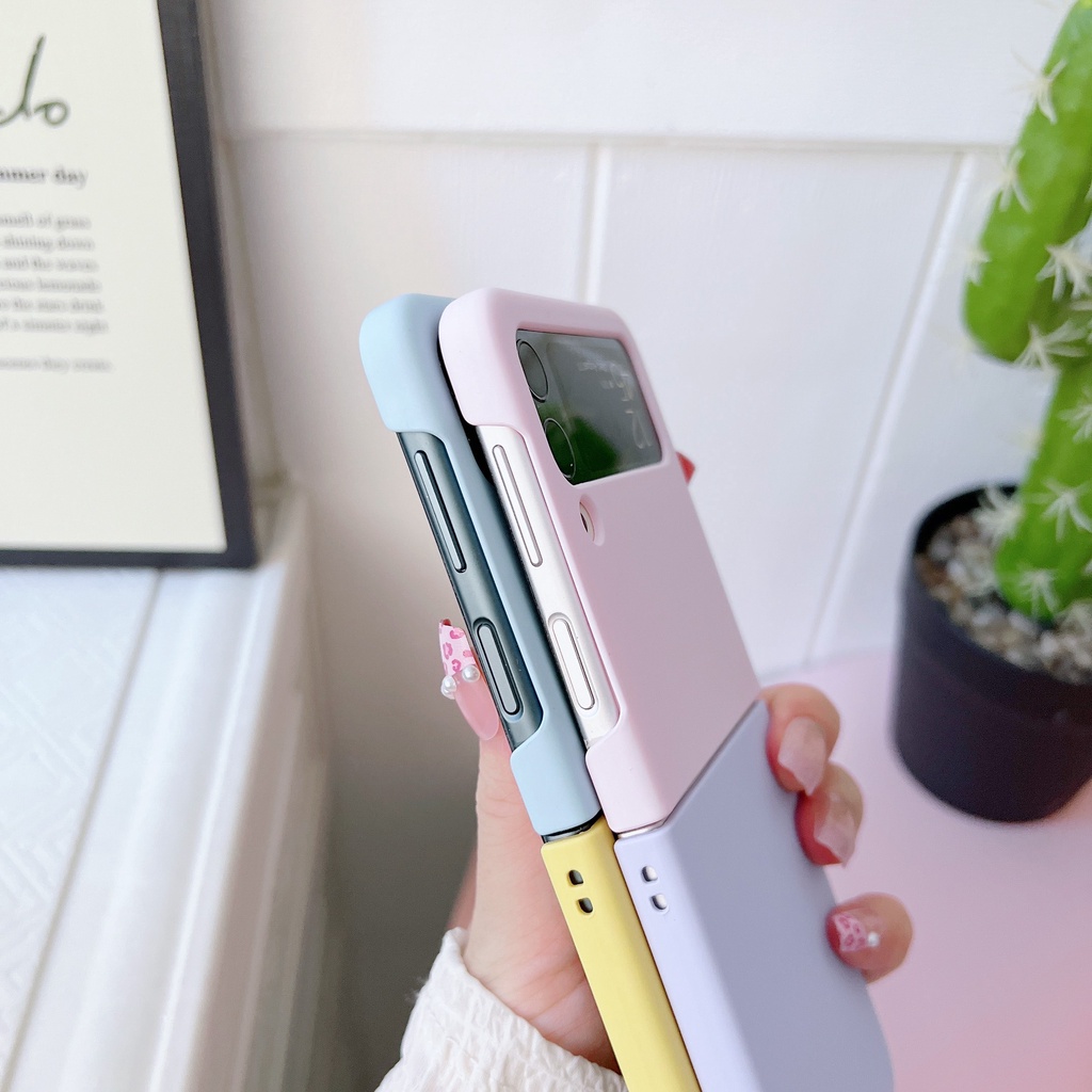 Bao Da Điện Thoại PC Cứng Nắp Gập 4 Màu Trơn Chống Sốc Cho Samsung Galaxy Z Flip 4 5G