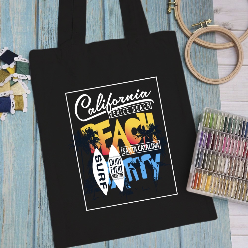 Túi vải, túi Tote (màu đen) SUMMER - Mẫu 3 vải canvas dày đẹp cho nữ có khóa miệng đi học đi chơi.