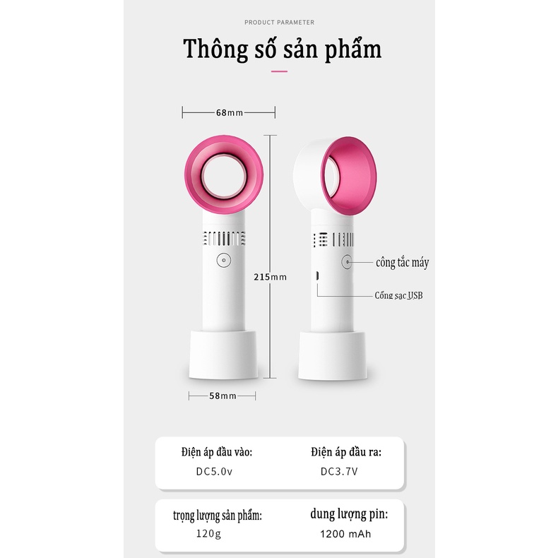 Quạt mini cầm tay có cổng sạc USB Quạt mini không cánh có 3 tốc độ không khí có thể điều chỉnh cầm tay có thể tháo rời