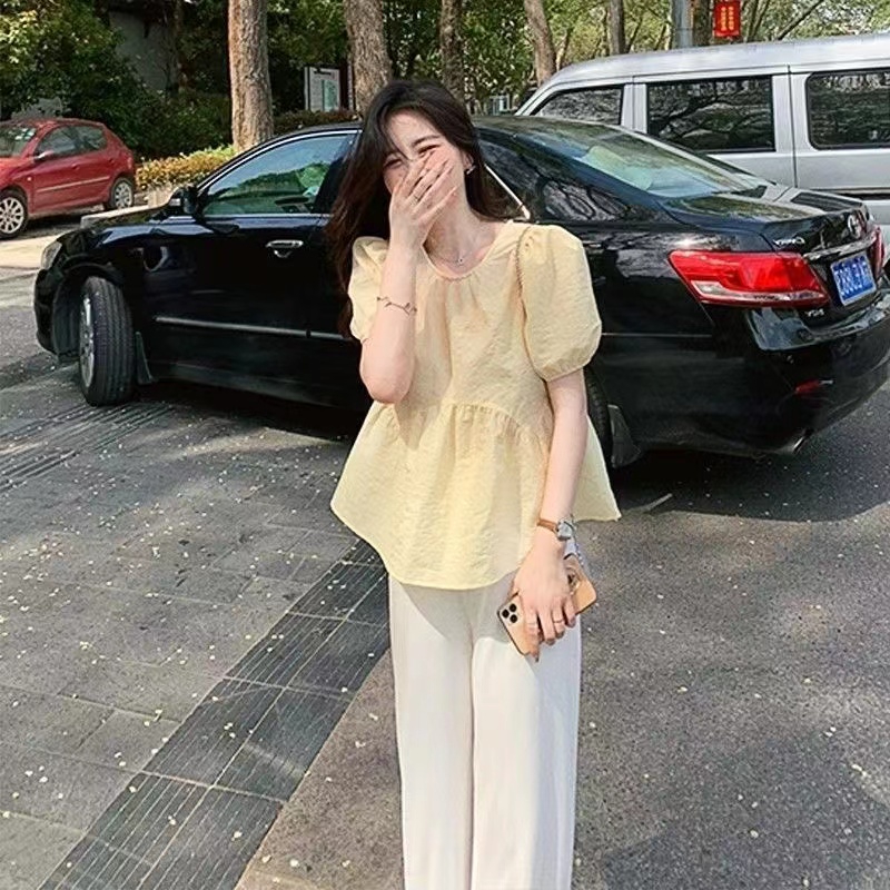 Áo Kiểu Ngắn Tay Cổ Tròn Thời Trang Hàn Quốc Dành Cho Nữ