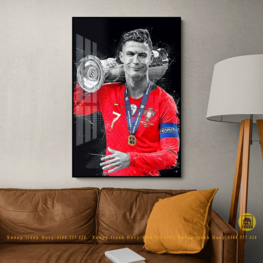 Tranh bóng đá treo tường Ronaldo CR7 mica gương cao cấp, tranh cr7