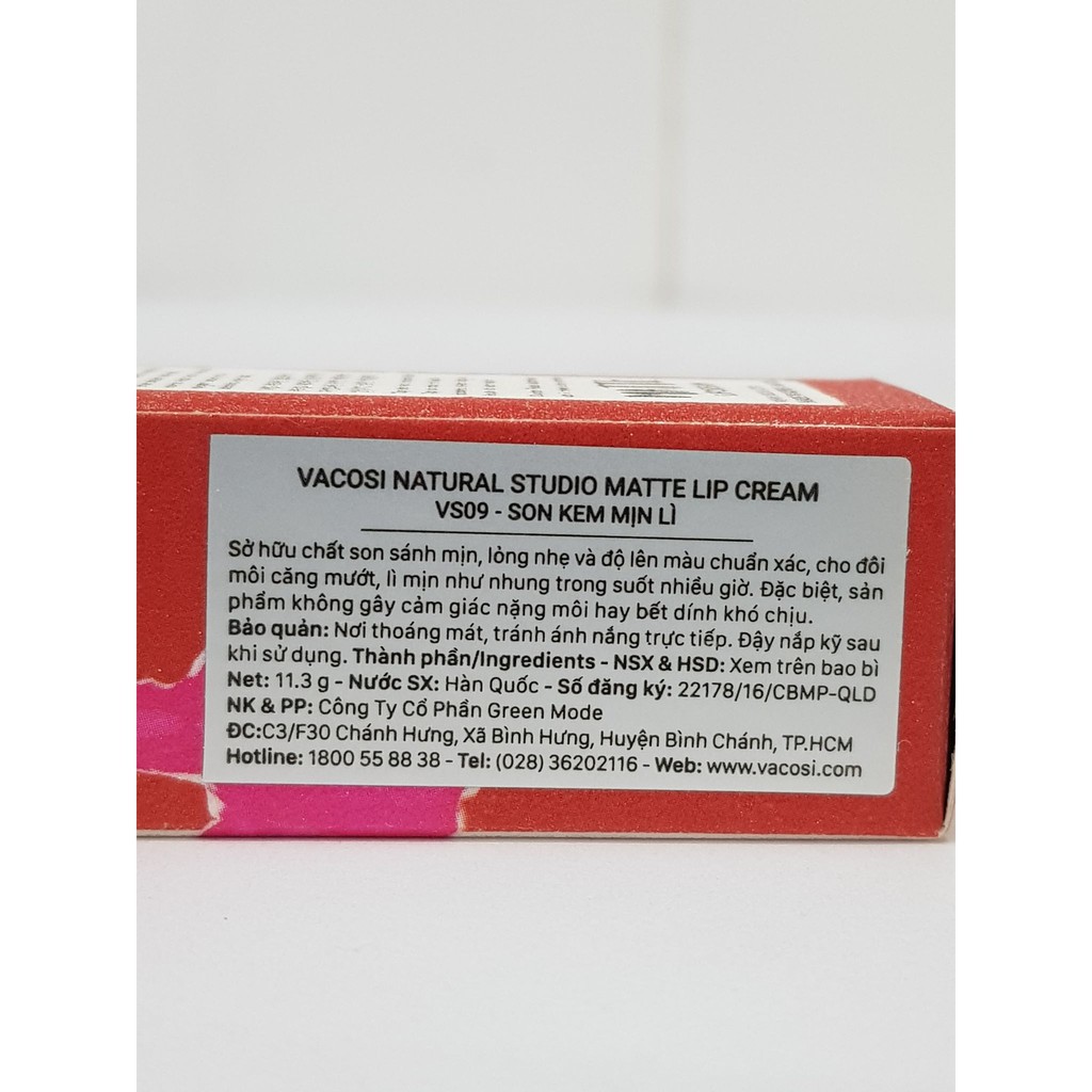 Son Kem Lì Mịn Môi VACOSI NATURAL STUDIO MATTE LIP CREAM 11.3g