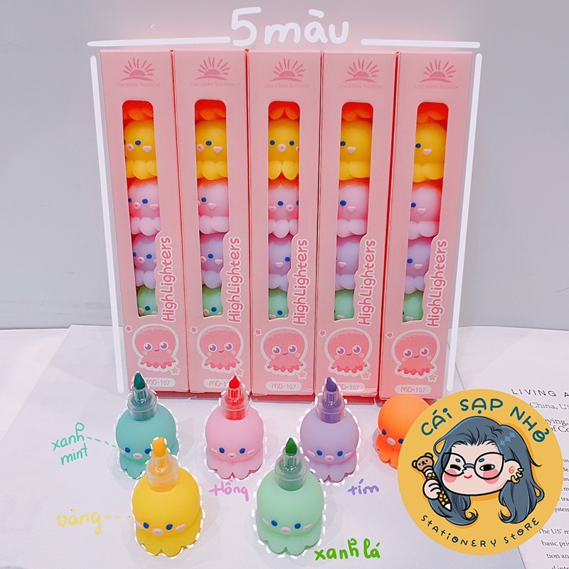 Bút dạ quang bạch tuộc 5 màu đáng yêu
