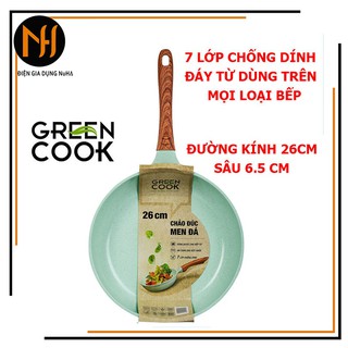 Chảo đúc chống dính 26cm sâu 6.5cm đáy từ 7 lớp men đá xanh ngọc sâu lòng Green Cook GCP06-26IH dùng cho mọi loại bếp