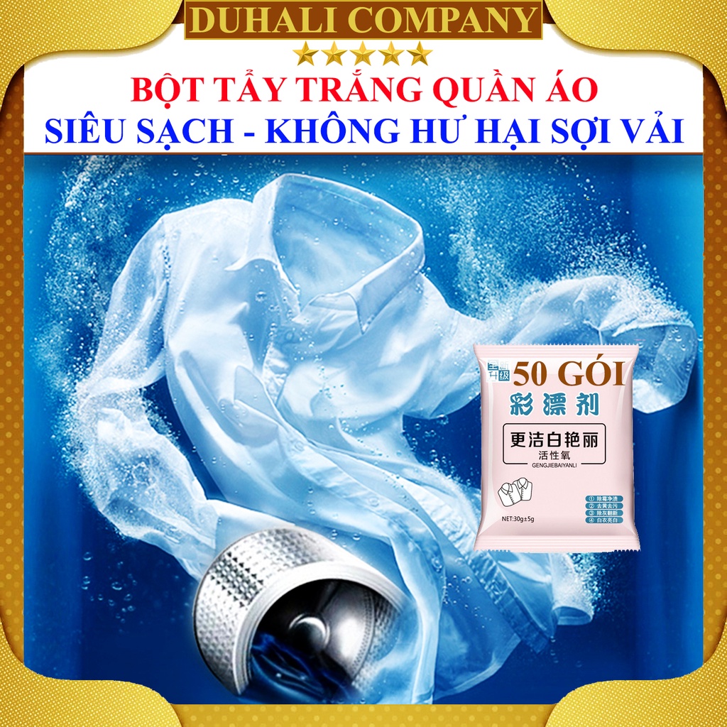 [50 GÓI] Thuốc Tẩy Trắng Quần Áo - Tẩy Trắng Quần Áo - Gói Bột Giặt Trắng Mốc Ố Vàng, Javen Làm Sạch Vải - DUHALI