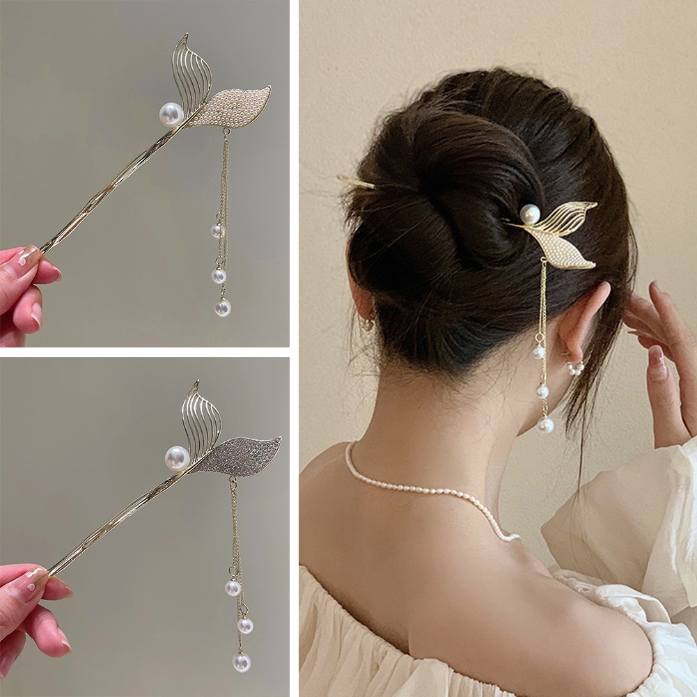 Trâm Cài Tóc Đuôi Cá Đính Ngọc Trai Phong Cách Cổ Điển Mới
