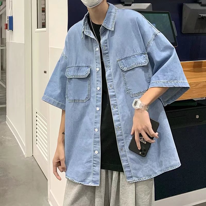 Áo Sơ Mi Nam Denim Tay Dài Thời Trang Dành Cho Hàn Quốc bigsize áo phong rộng unisex simple tiếng Nhật áo thun tay lỡ form rộng