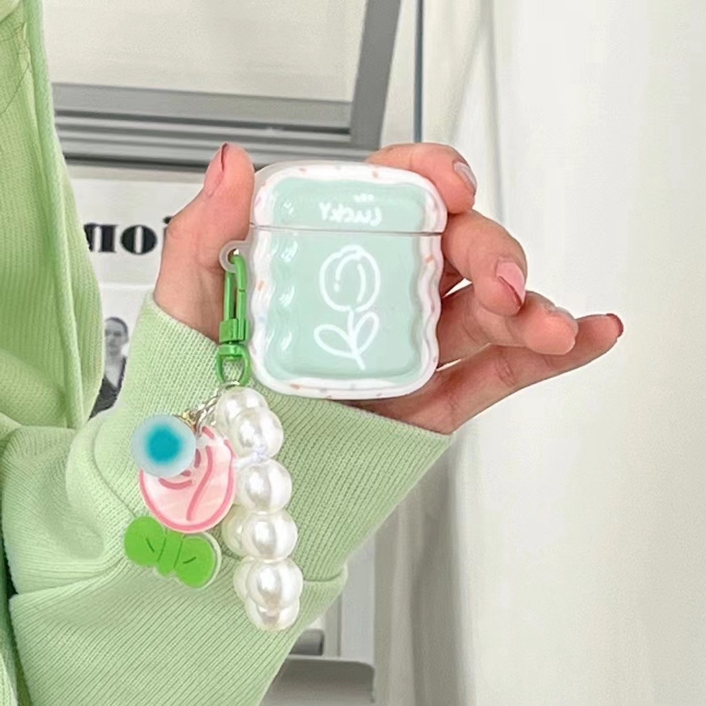 Vỏ Bảo Vệ Hộp Sạc Tai Nghe Bluetooth airpods 1 2 3 pro Bằng tpu Mềm Hình Hoa tulip Đính Hạt Phối Dây Ruy Băng Dễ Thương Mới