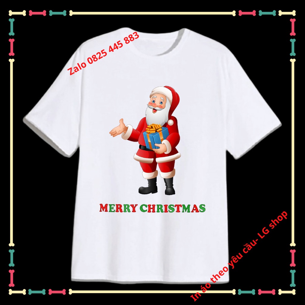 Áo phông trắng in hình Ông già Noel dễ thương vải co giãn 4 chiều cho trẻ em người lớn