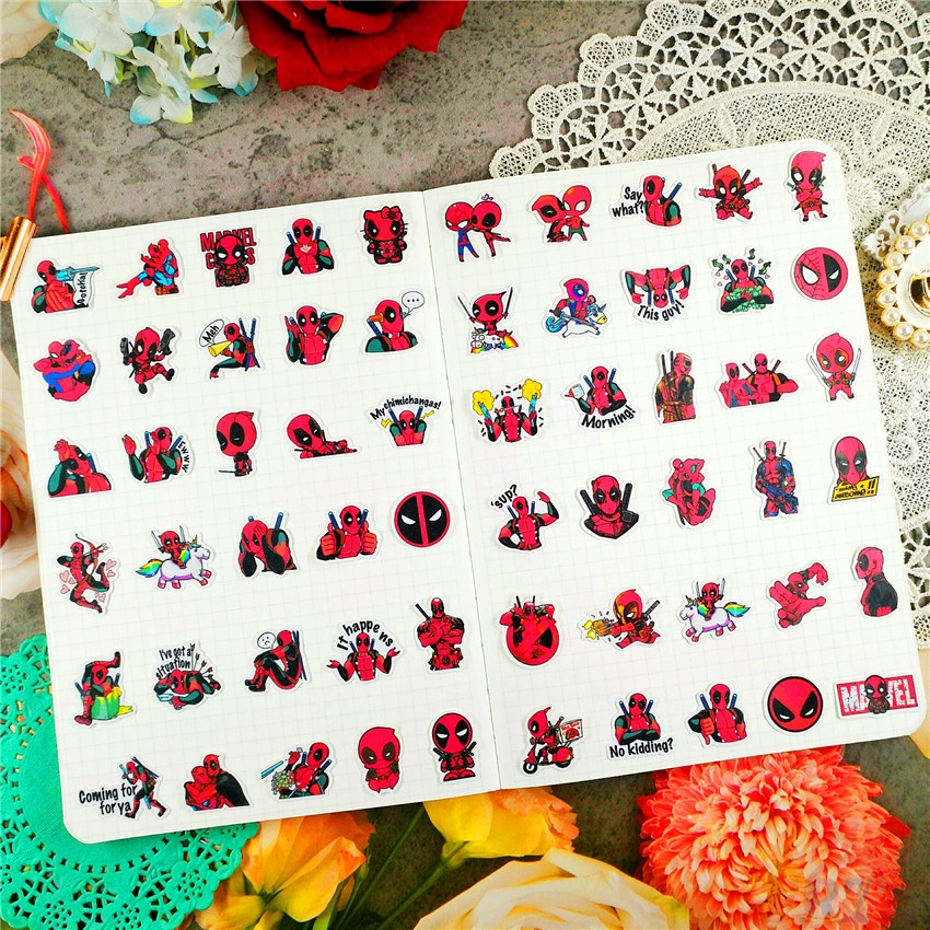 ★★★ Miếng Dán Trang Trí Hình Deadpool Q-1 Marvel Độc Đáo ★★★ Set 60 Sticker Dán Trang Trí Album Thời Trang