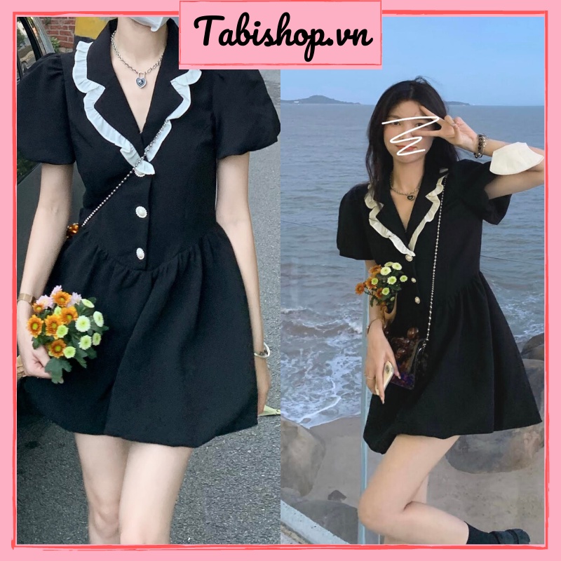 Đầm nữ màu đen cổ sơ mi, váy tiểu thư phong cách ulzzang hàn quốc siêu xinh cho nữ đi chơi đi tiệc | BigBuy360 - bigbuy360.vn