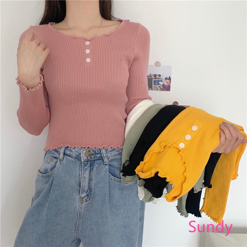 Áo sweater tay dài cổ tròn phong cách thời trang hàn quốc