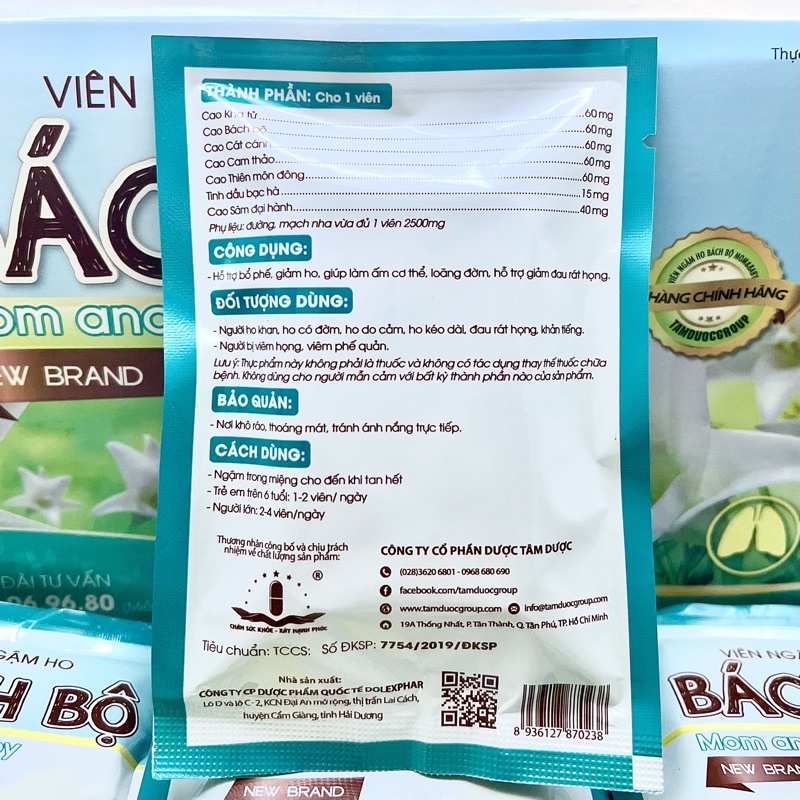 [Mẫu Mới Vỉ 6 Viên] Viên Ngậm Ho Bách Bộ Giúp Hỗ Trợ Giảm Ho, Rát Họng Hiệu Quả