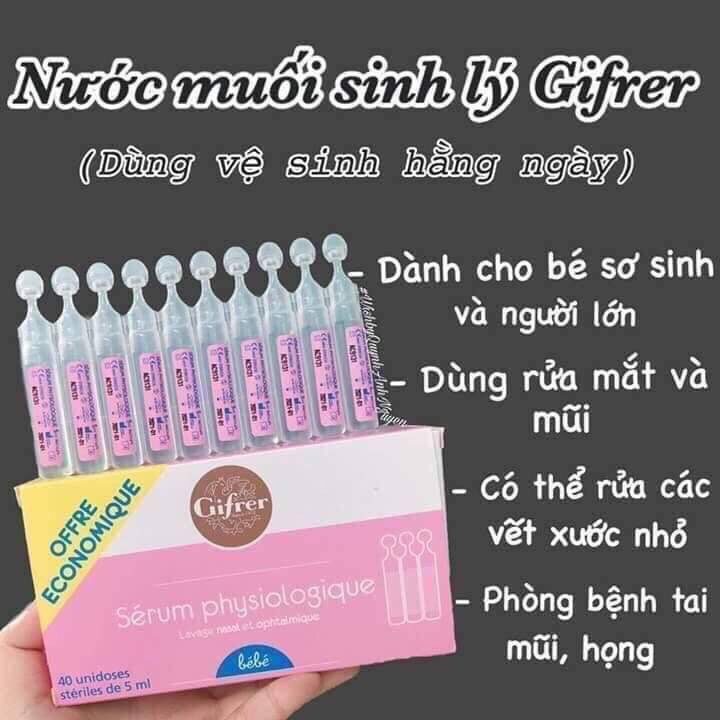 Nước muối sinh lý cho trẻ sơ sinh Physiologica Gifrer, nước muối sinh lý Pháp 40x5ml - Monnie Kids