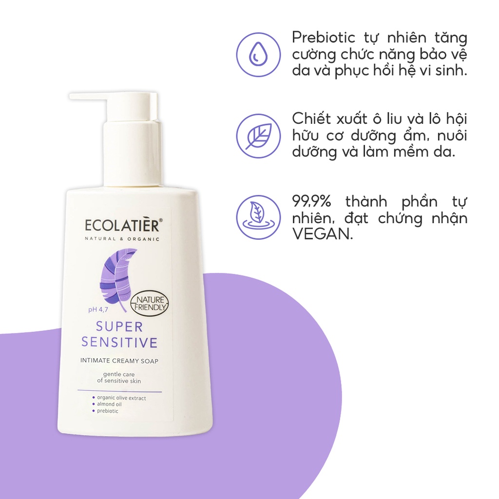 Dung dịch vệ sinh phụ nữ ECOLATIER Super Sensitive dành cho da nhạy cảm 250ml - BioTopcare Official