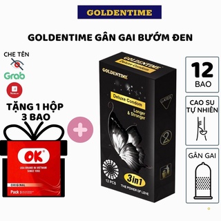 Bao cao su GOLDENTIME gân gai bướm đen hộp 12 bao tăng khoái cảm kéo dài thời gian