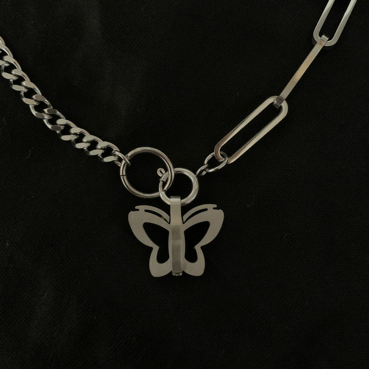 Dây Chuyền Mặt Hình Bướm Bằng Thép Titan Phong Cách Hip Hop 22704 Có Thể Sử Dụng Như Vòng Tay