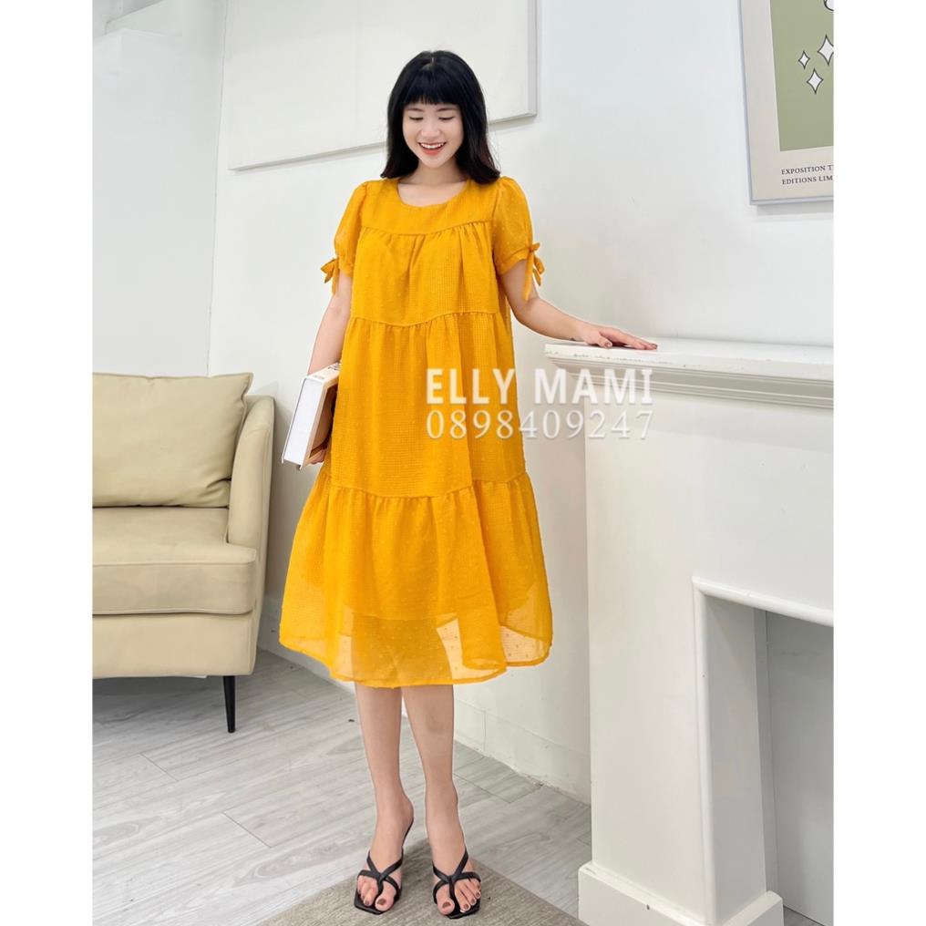 ( 40kg - 95kg ) Đầm Bầu , váy bầu Suông Voan Hạt Tay Nơ Tiểu Thư Mặc Thoải Mái Suốt Thai Kì &amp; Sau Sinh Thiết Kế Cao Cấp