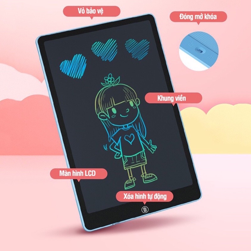 Bảng vẽ điện tử, bảng viết tự xóa thông minh cho bé màn hình LCD 8.5in, 12in đa màu và đơn màu