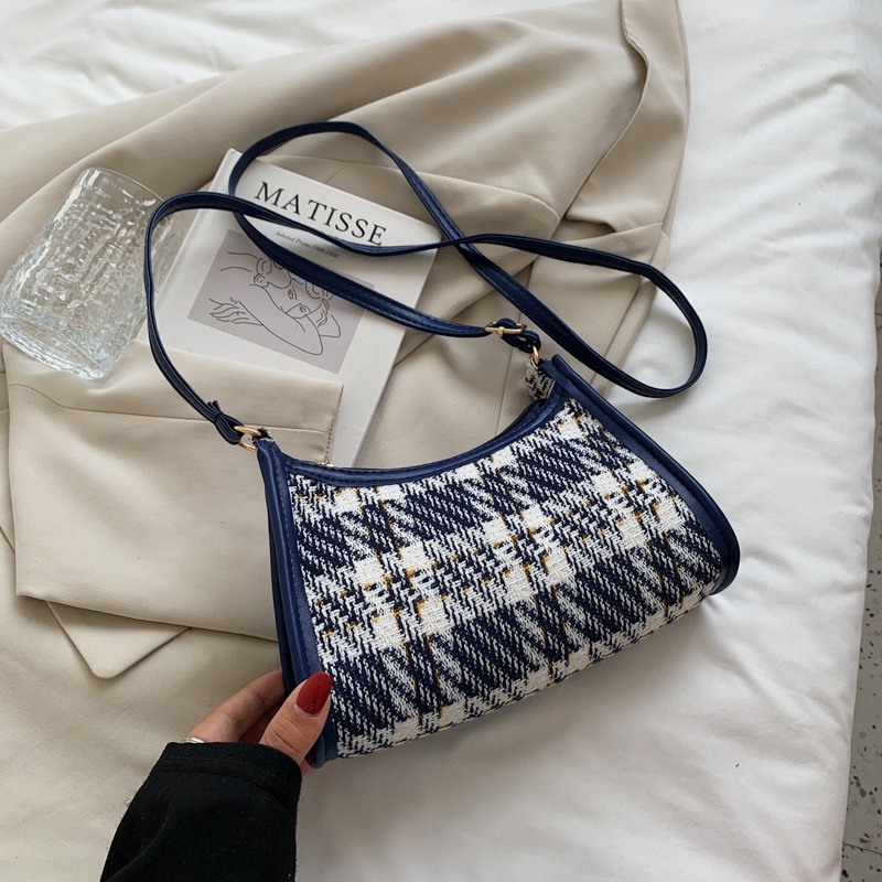 Túi xách đeo vai bằng vải bạt sức chứa lớn họa tiết kẻ sọc mùa thu mới cho nữ 2021