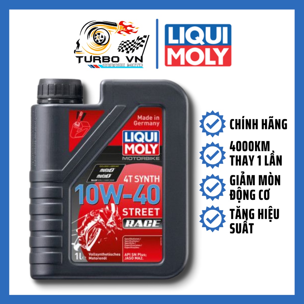 Nhớt Cao Cấp 4T 10W40 Street Race LIQUI MOLY 1 Lít Nhập Khẩu Đức Cho Xe Máy, Xe Số, Tay Ga, Côn tay.