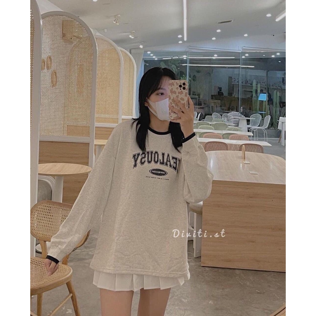 Áo nỉ jeal chất dày đẹp dáng basic rộng free size cho các nàng dưới 65kg