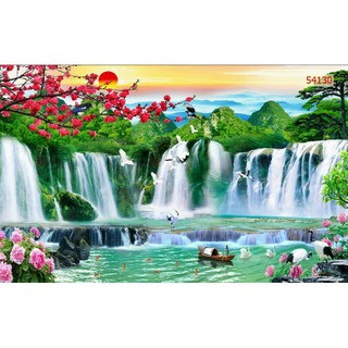 Tranh 3D thác nước KT ngang 1.25m*0.8m có keo sẵn