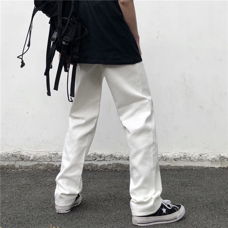 Quần ống rộng nam nữ màu trắng kaki jean Yinxx, quần dài ống đứng unisex QDJ03