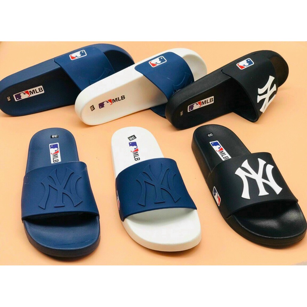 Dép Quai Ngang MLB Unisex Luxury NY, Dép Thời Trang Nam Nữ MB NY White Đế Đúc - 1loihua