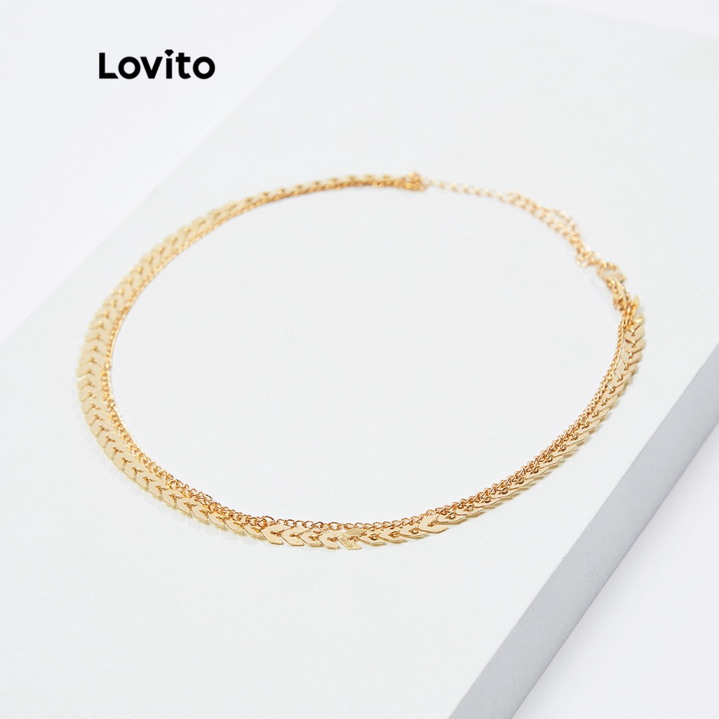 Vòng cổ choker Lovito kết cấu kim loại kiểu chuỗi xích màu trơn phong cách thường ngày L18M132 (màu vàng)