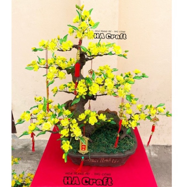 Set vật liệu tự làm hoa mai đào, gốc dáng Rồng,hoa đón Tết,cao khoảng 60cm sau khi làm