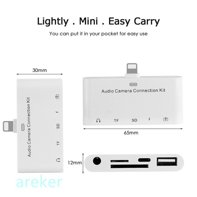 Đầu Đọc Thẻ Nhớ 5 Trong 1 8pin Sang Sd Cổng Usb Otg 3.5mm Cho Iphone Ipad