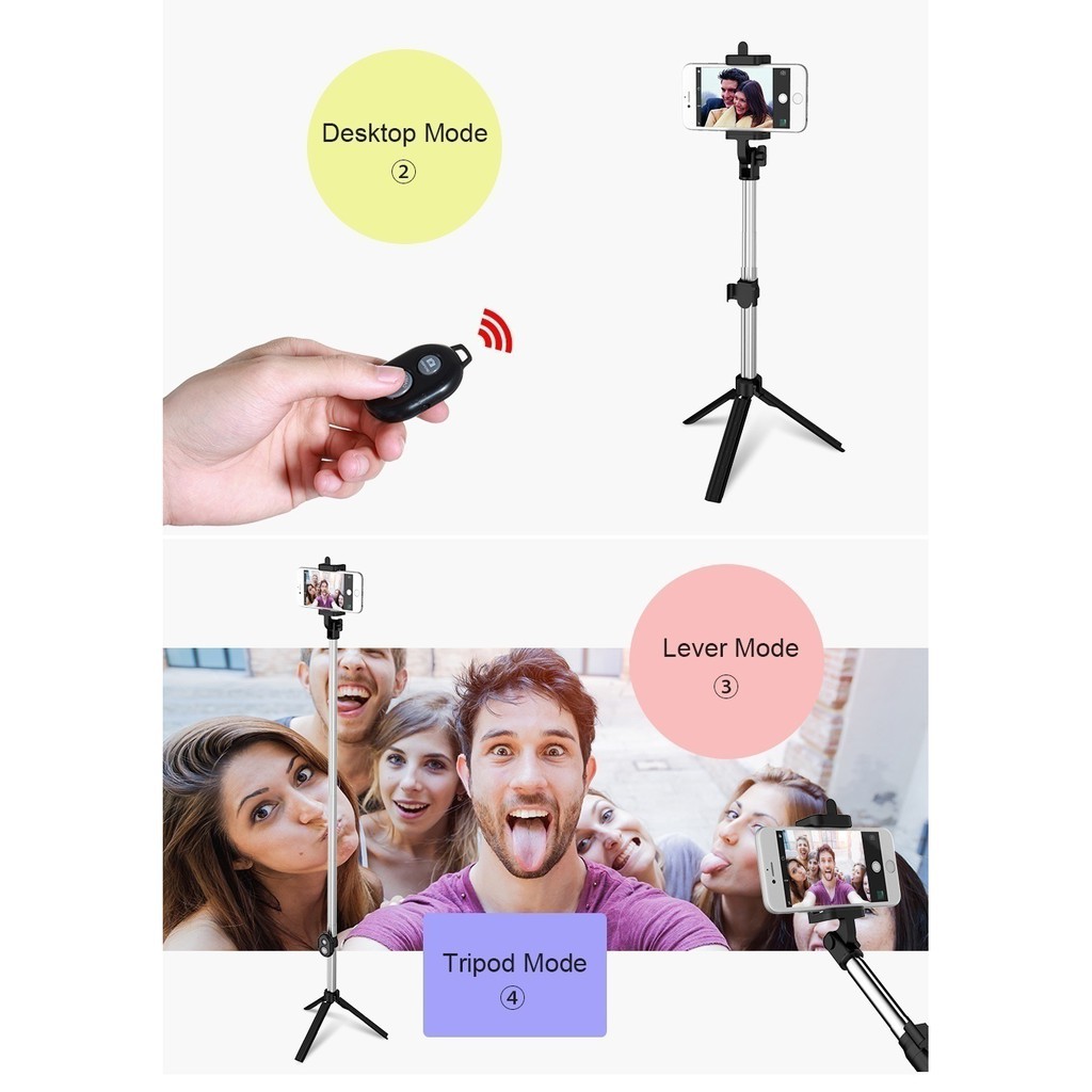 Gậy chụp hình selfie kết nối bluetooth nhiều màu tùy chọn có 3 chân cho điện thoại | BigBuy360 - bigbuy360.vn