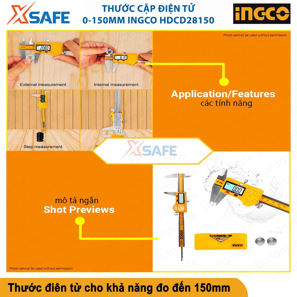 Thước cặp điện tử 0-150mm INGCO HDCD28150 khả năng chuyển đổi hệ mét/inch, phạm vi đo 0-150mm - chính hãng