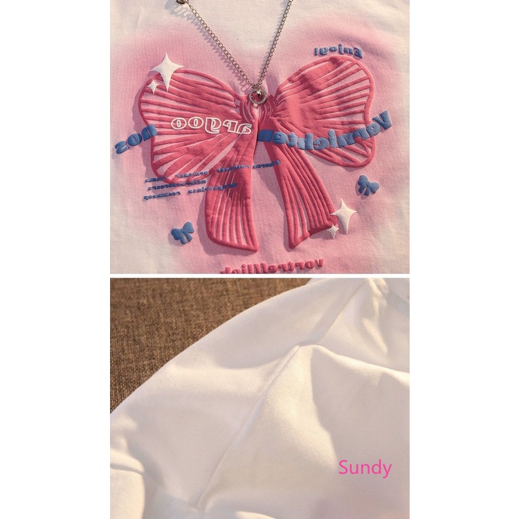 Áo Thun Tay Ngắn Dáng Rộng Phối Nơ Plus Size Thời Trang Hè Xinh Xắn Cho Nữ