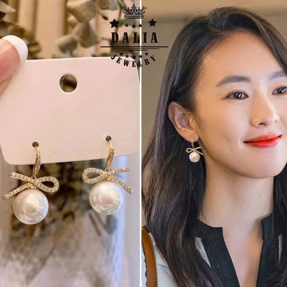 Bông tai bạc nữ thật hạt trai nhân tạo có nơ DaLiA Jewelry khuyên tai bạc cao cấp 925 sang trọng quý phái