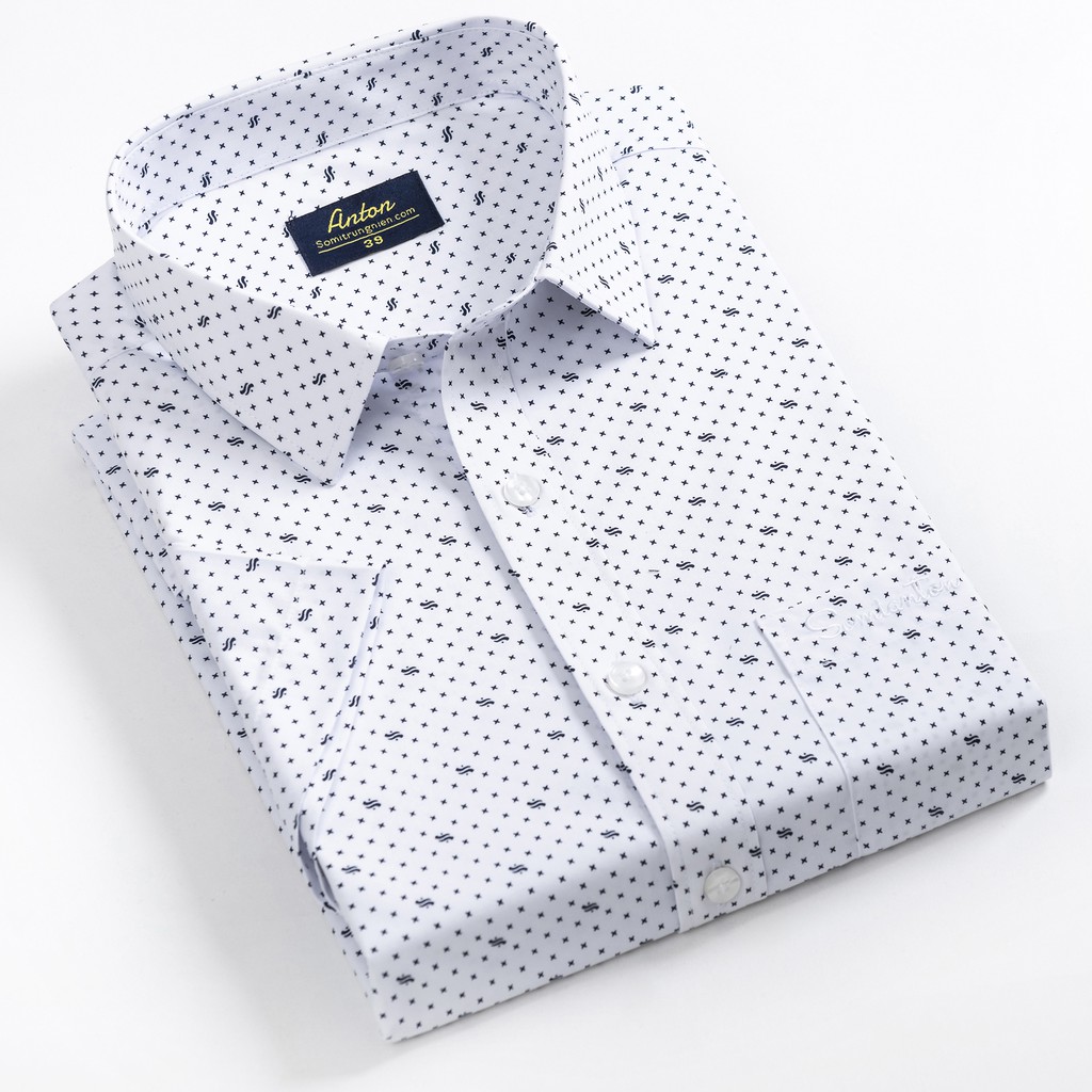 Áo Sơ Mi Nam Công Sở Trung Niên Anton Somianton Màu Trắng Họa Tiết Chấm Bi Ngắn Tay Vải Cotton Anton - 808 | BigBuy360 - bigbuy360.vn