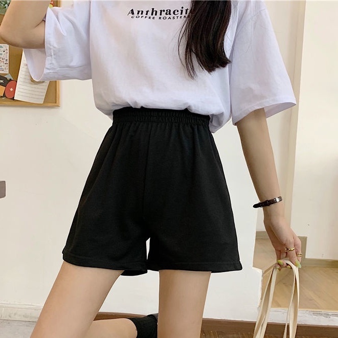 Quần Short Ống Rộng Lưng Cao Màu Đen Thời Trang Mùa Hè Cho Nữ