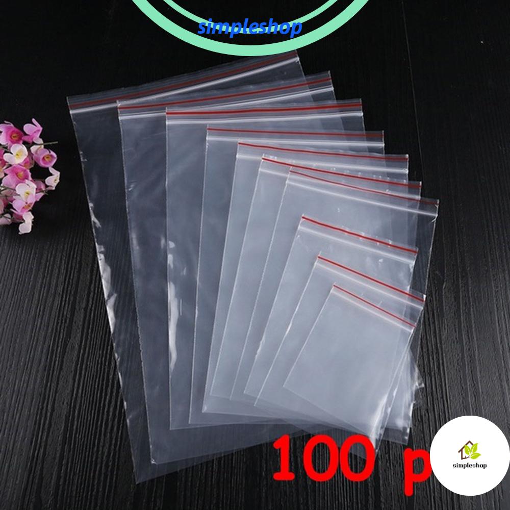Gói/100 túi có khóa miệng kích cỡ nhỏ bằng PE trong suốt đựng thực phẩm và các đồ dùng khác