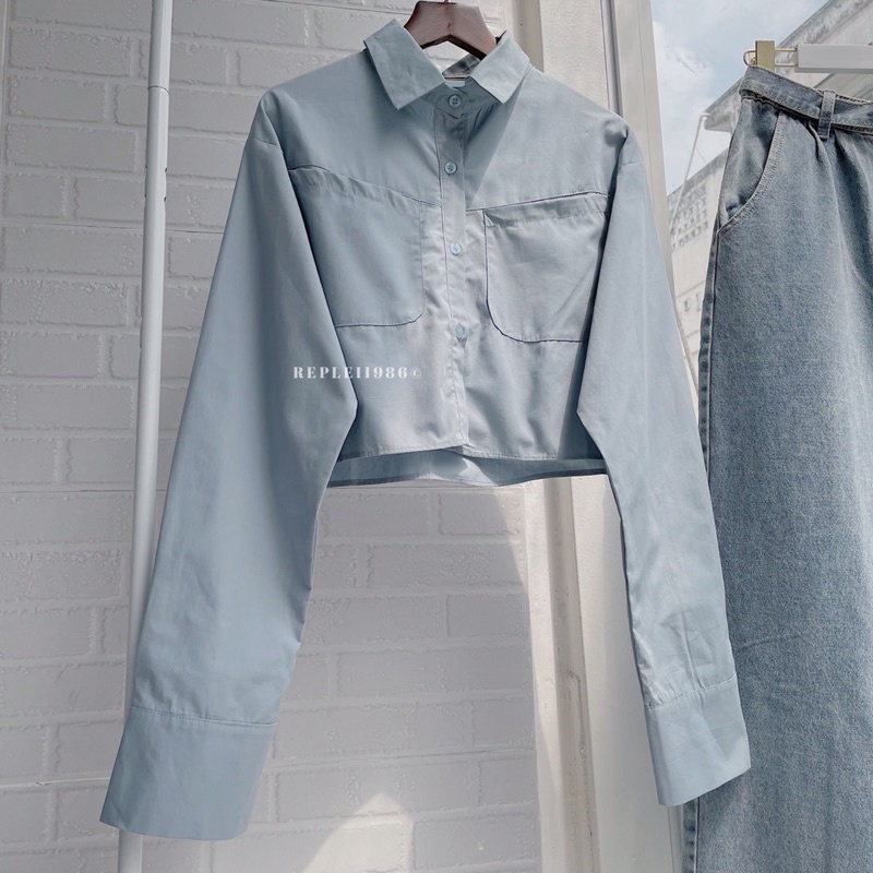 [ ẢNH THẬT ĐỘC QUYỀN REPLEI1986 ] Áo sơ mi croptop dài tay BLUE