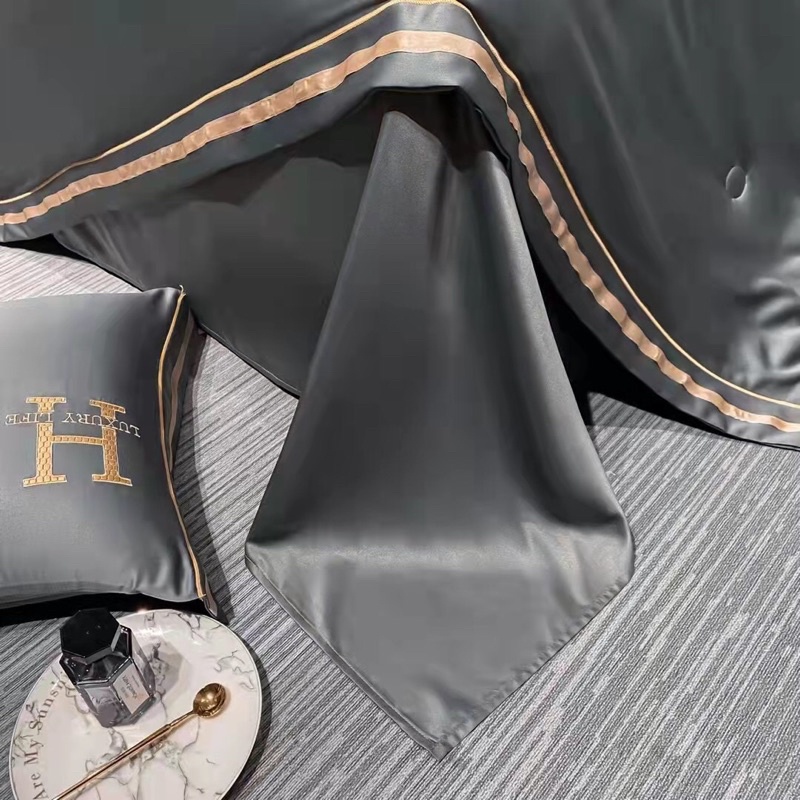 Set Chăn Ga Gối Lụa Thái Phi Bóng Chữ H “Chăn Trần Hè” (Set 4 món )