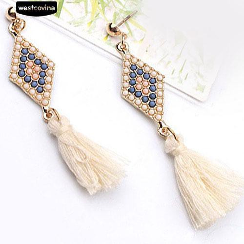 Bông tai dáng dài đính tua rua độc đáo dành cho nữ