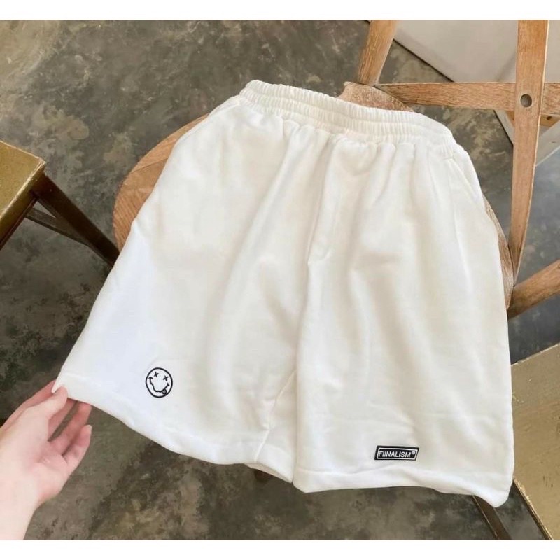 Quần Đùi Cạp Chun In Chữ Mặt Cười🦋 Quần Short Unisex Chất Cotton 2 Màu 🦋