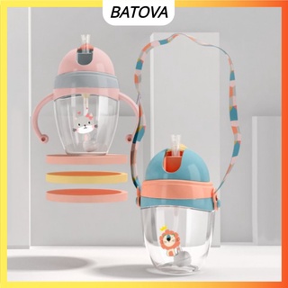 Bình uống nước cho bé chống sặc, Bình nước đi học có ống hút có dây đeo kute cho trẻ em BATOVA BN03