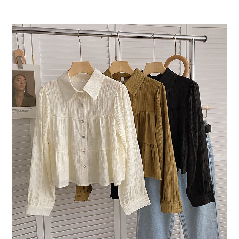 Áo Sơ Mi Chiffon Xếp Ly Dáng Rộng Tay Dài Phong Cách Hàn Quốc Baju Baju Wanita Lengan Panjang Hàng Mới Có Sẵn