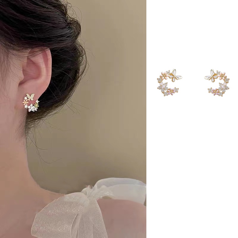 Khuyên Tai Hình Hoa Bướm Đính Đá zircon Cao Cấp Tinh Tế Thiết Kế Đặc Biệt Cho Nữ