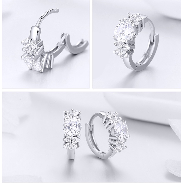 Khuyên Tai Bạc Nữ MIRASON Dáng Tròn Đính Đá Sáng Khoen Bấm Sang Trọng MBT079 - Bông Tai Nữ Bạc 925 Cao Cấp