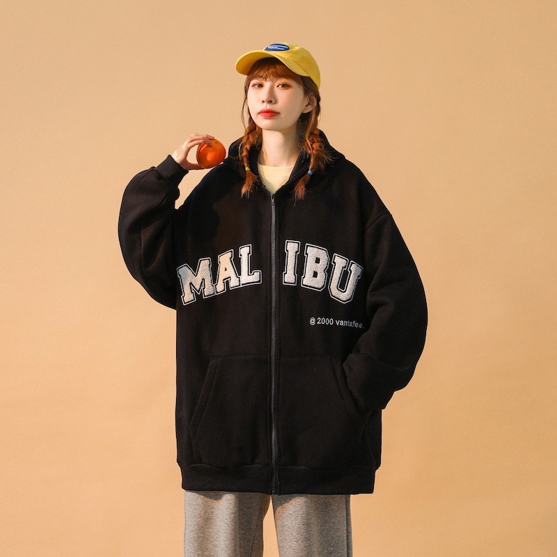 Happy-store ❤️ Áo Hoodie Nam Nữ Zip Nỉ Ngoại Unisex,Áo Khoác Nỉ Dáng Thụng In Chữ MALIBU 2 Màu