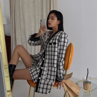 Áo Khoác Dạ Tweed Nữ Họa Tiết Caro Sang Trọng Jacket tweed Roman LOOKNONE
